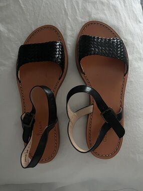 Banana Republic Black Woven-Strap Leather Sandals
